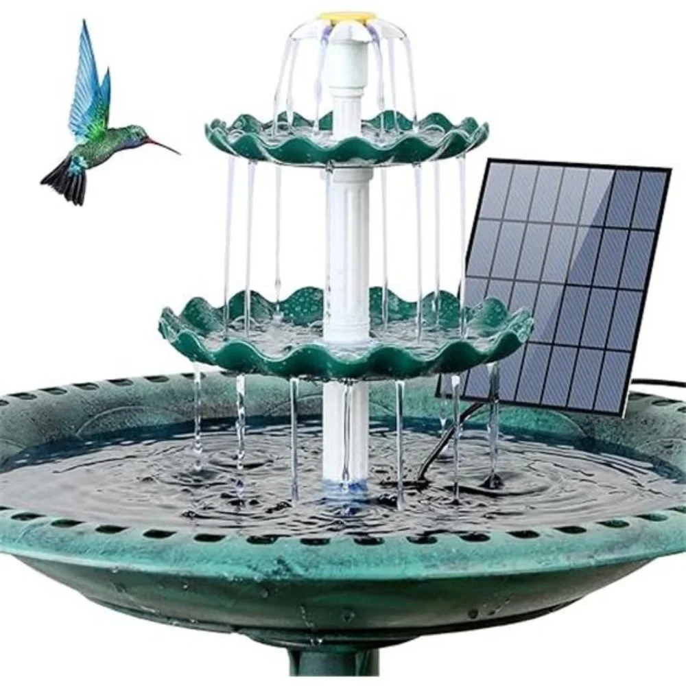 3 Tiered Bird Bath with 3.5W Solar Pump, DIY Solar Fountain Detachable